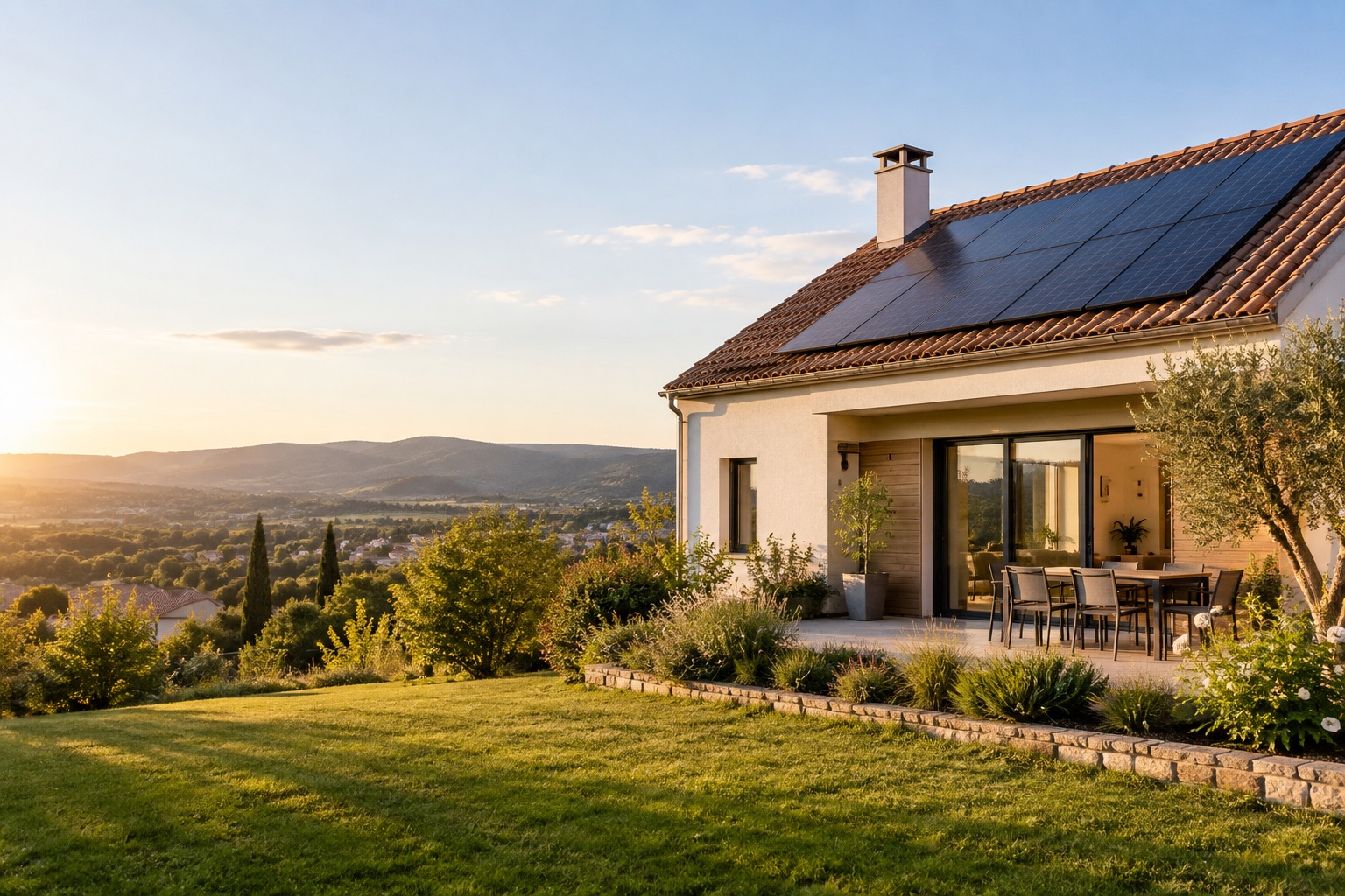 Panneaux solaires photovoltaïques sur une maison française